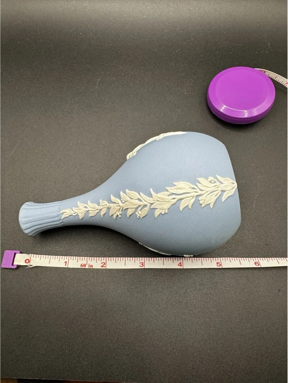 Wedgwood Jasperware Blue Bud Vase - 5” Cherubs